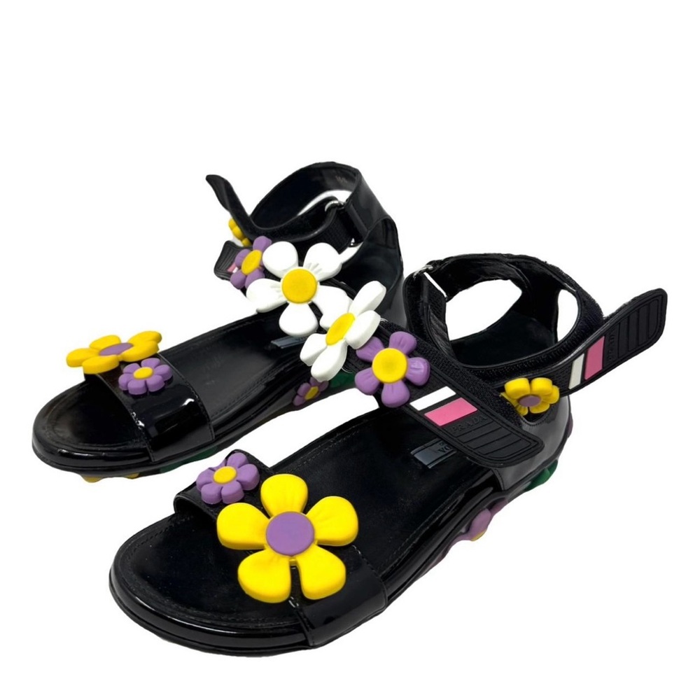 Prada Patent & Rubber Flower Sandal